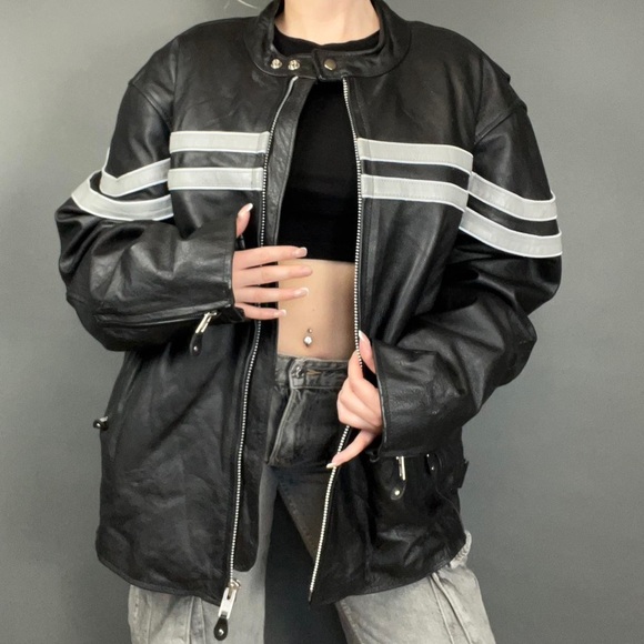 Jackets & Blazers - Genuine Leather Striped Jacket